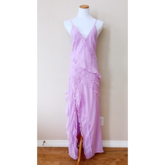 NWT Abercrombie & Fitch lavender ruffle slit front maxi dress - Picture 2 of 6
